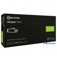 Рукавички нітрилові Nitrylex Black "S" без пудри, чорні (Mercator Medical), 50 пар/пак.